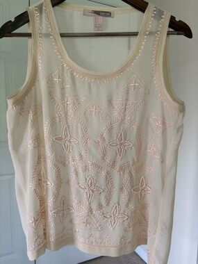 Forever 21 Cream Tank Top with Blush Embroidery and beading